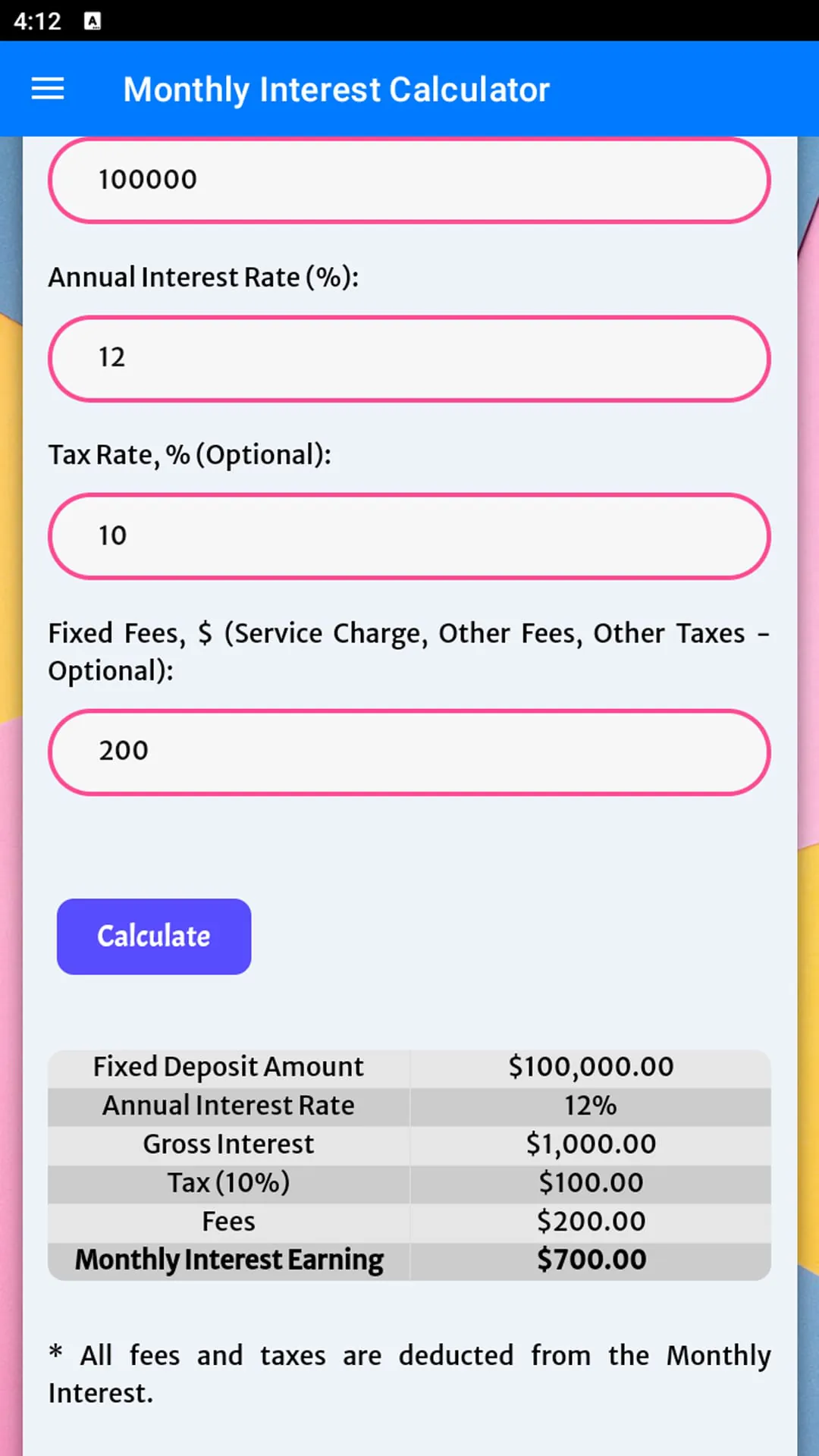 Monthly Interest Calculator