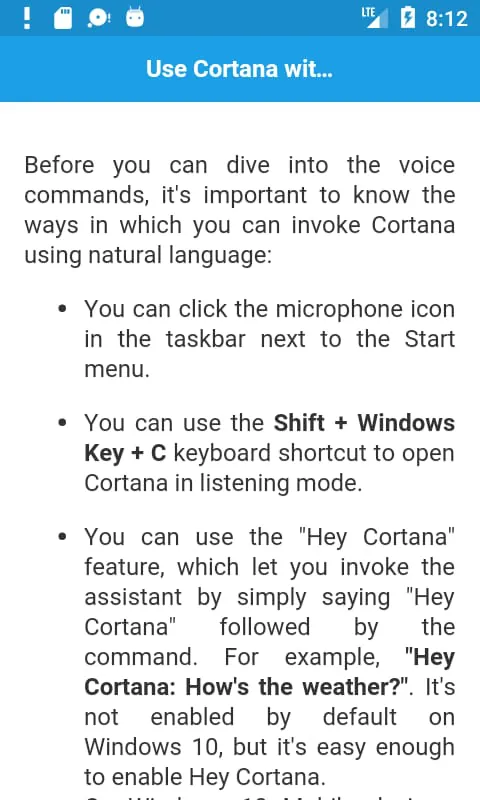Voice Commands for Cortana
