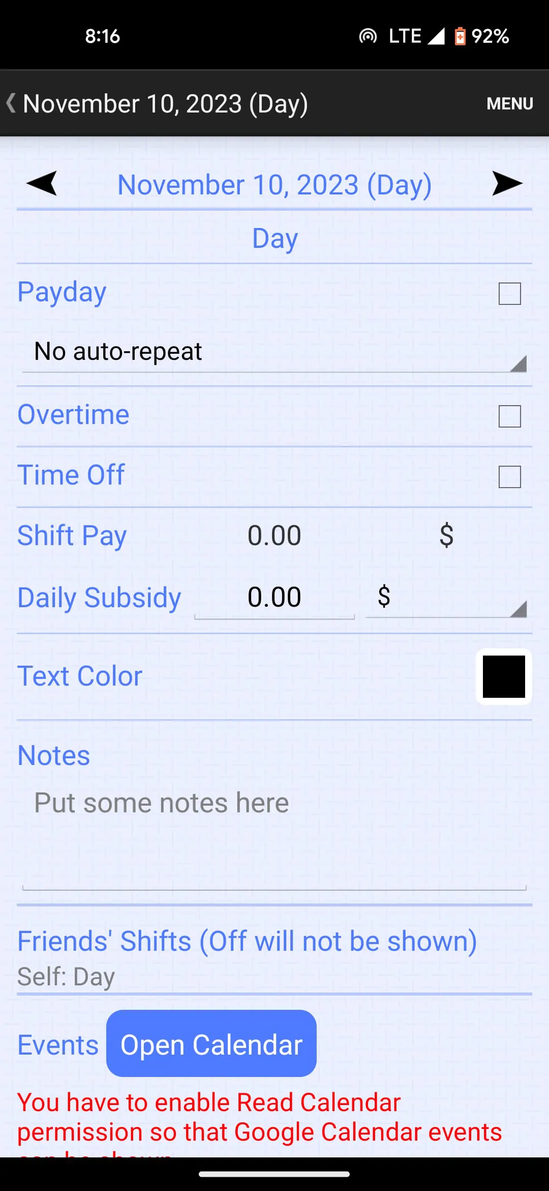 Shift Calendar (since 2013)