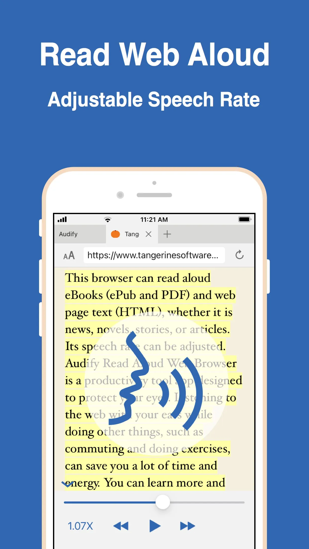 Audify read aloud web browser