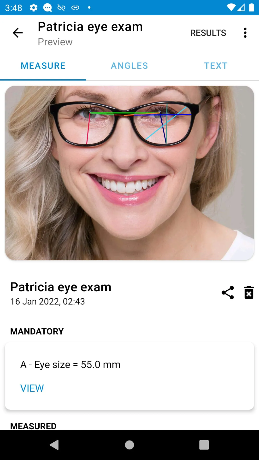 Optometry eye distance measure