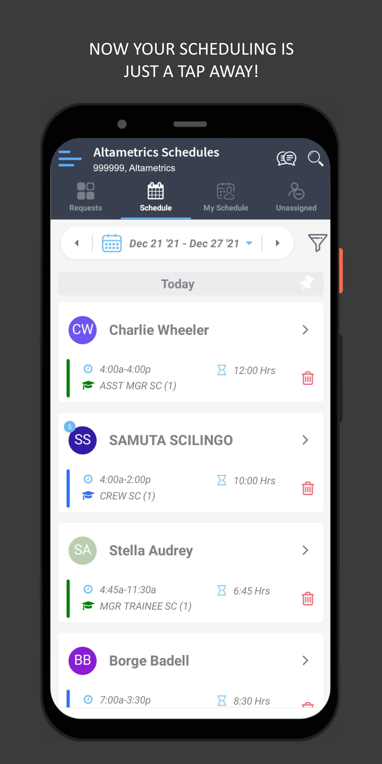Altametrics Schedules