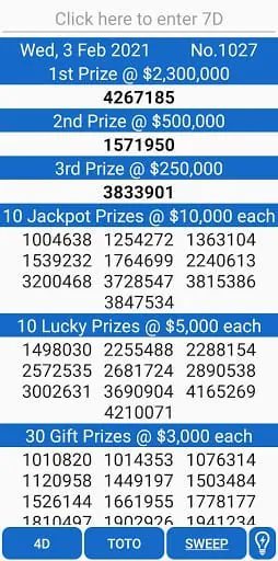 Singapore 4D Results