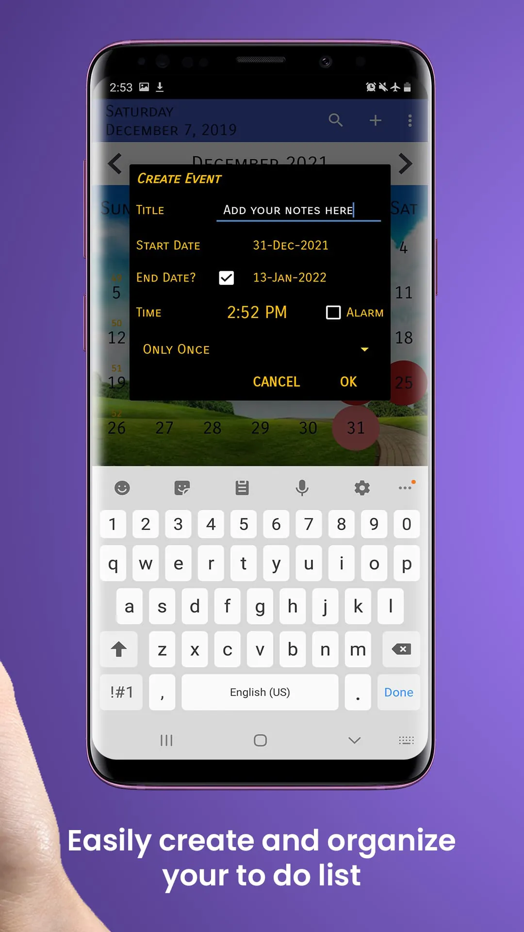 US Calendar with Holidays