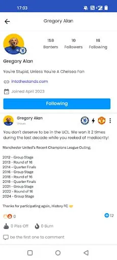 Into The Stands Football App