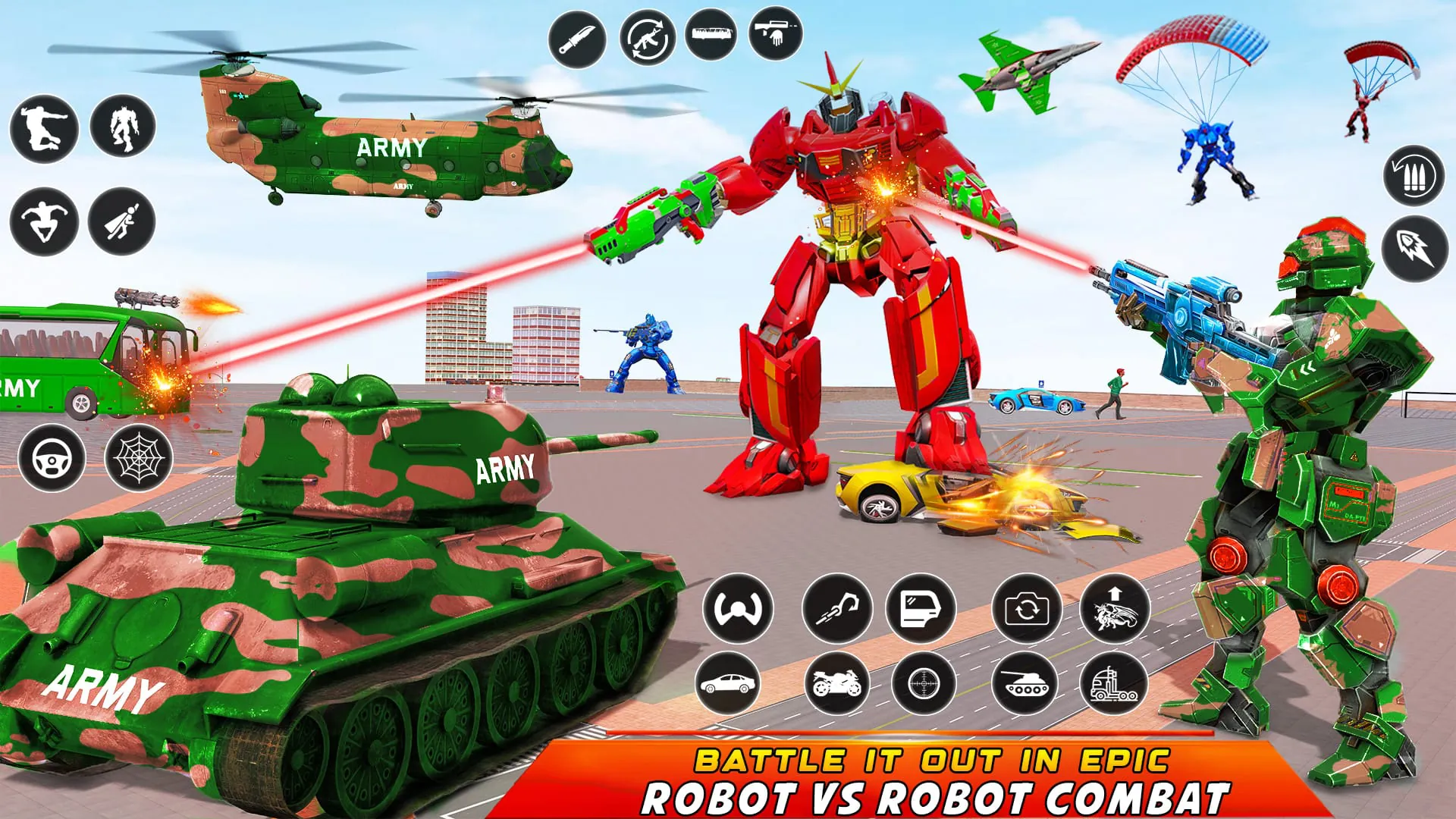 Army Bus Robot Car Game 3d