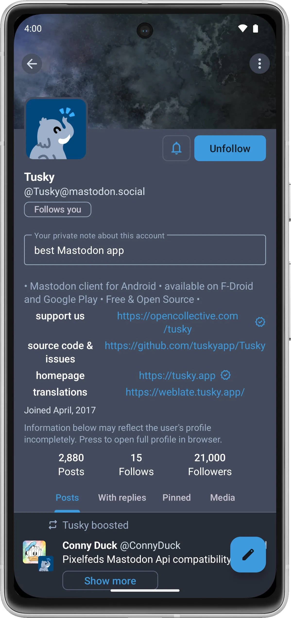 Tusky for Mastodon