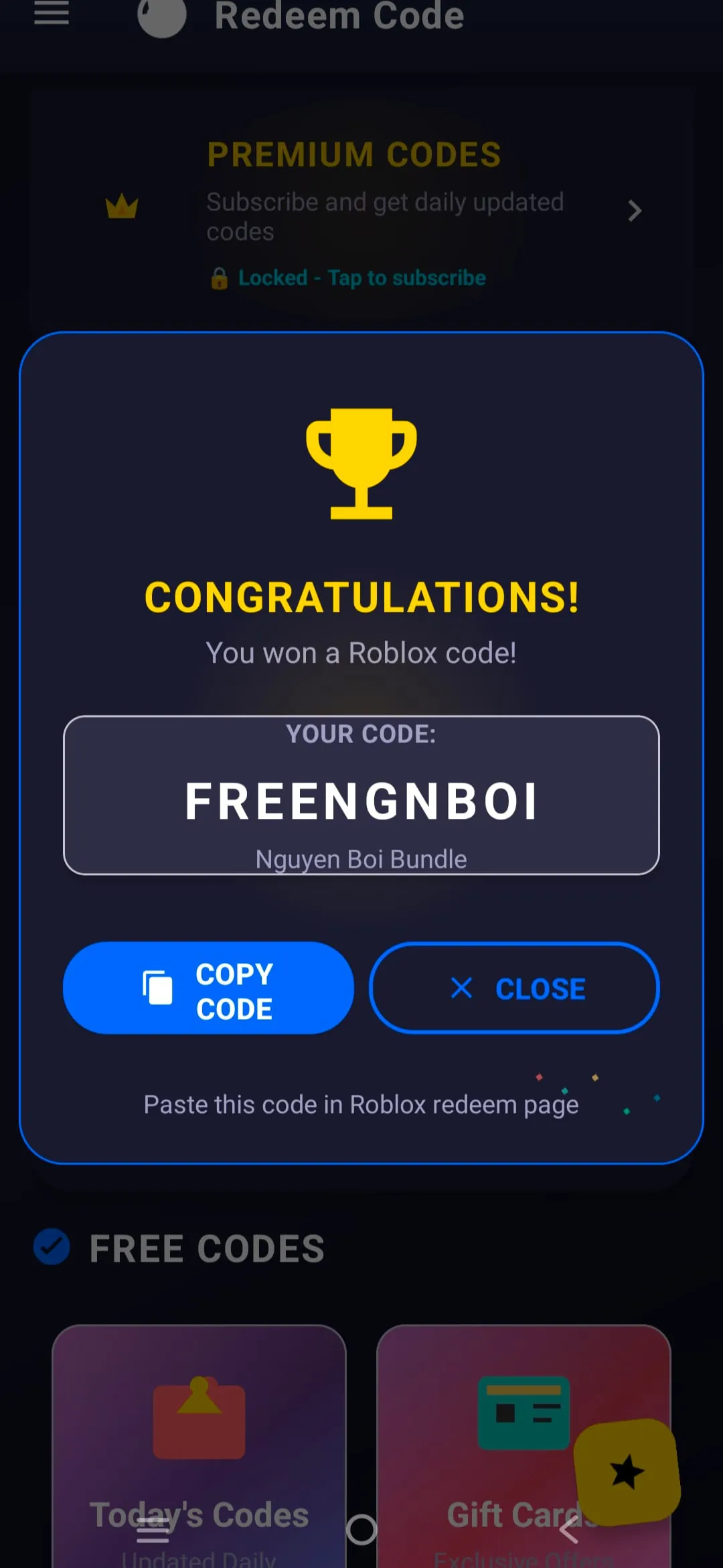 Redeem Code Roblox