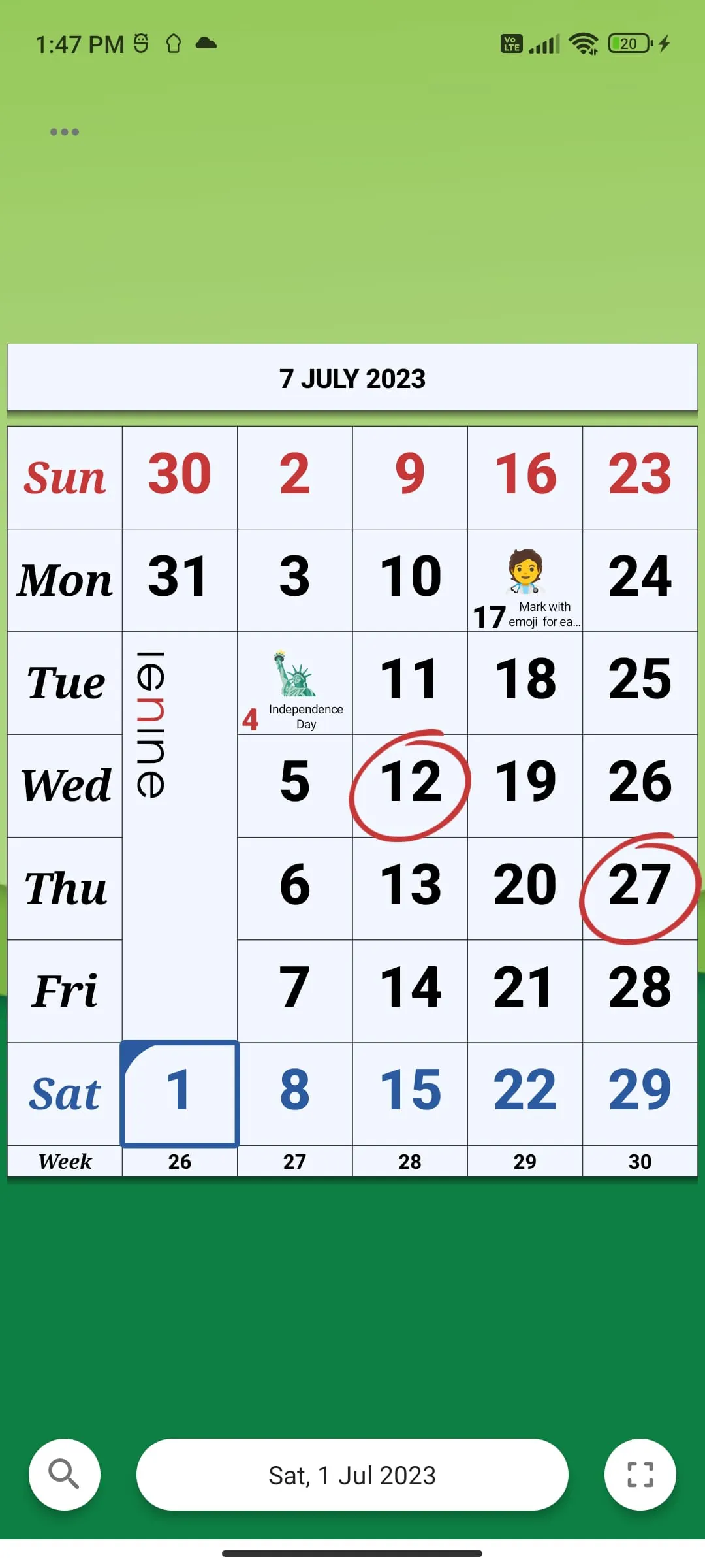 Monthly Calendar & Holidays